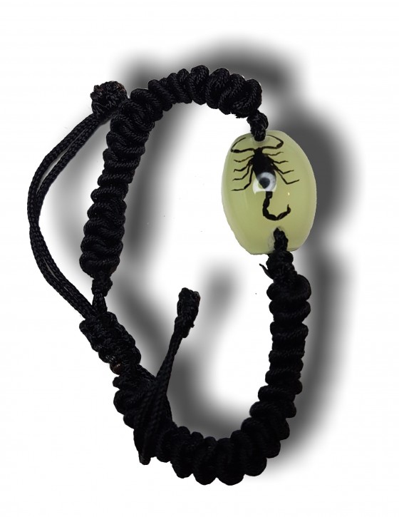 Geflochtenes Armband mit kleinem, eingegossenen Schwarzen Skorpion