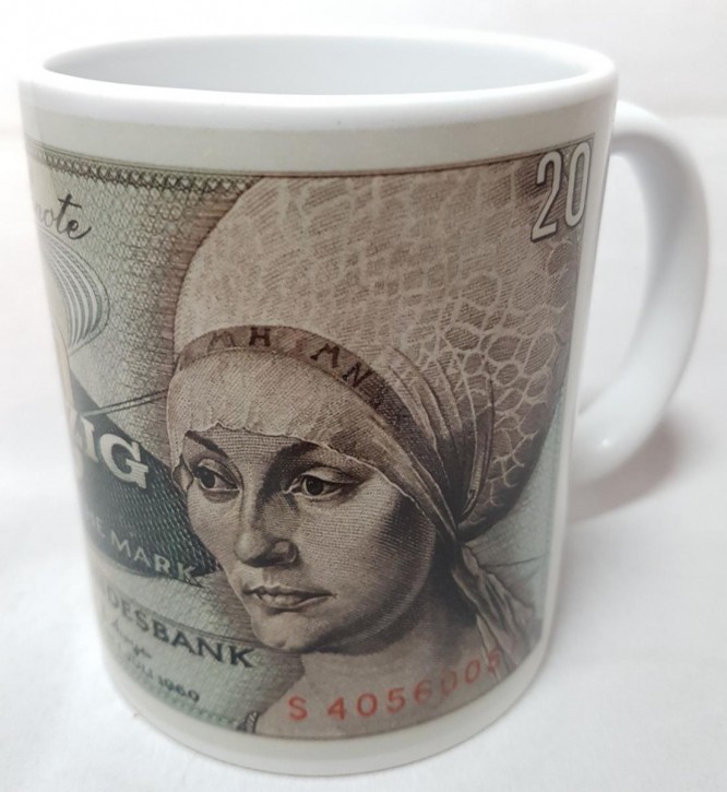 20 DM- Schein der Serie BBK-II auf Kaffeebecher (Geheime Währung)